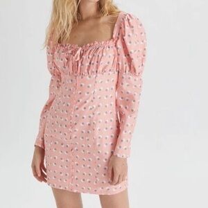 NWT Urban Outfitters Eggie Zen Button Front Peasant Bust Mini Dress Orange